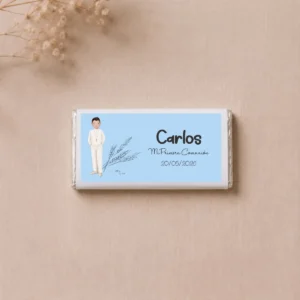 Chocolate comunión personalizado arco niño azul
