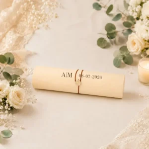 Caja madera circular boda iniciales