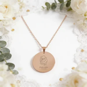 Colgante medalla redonda oro rosado grande boda siempre nosotros