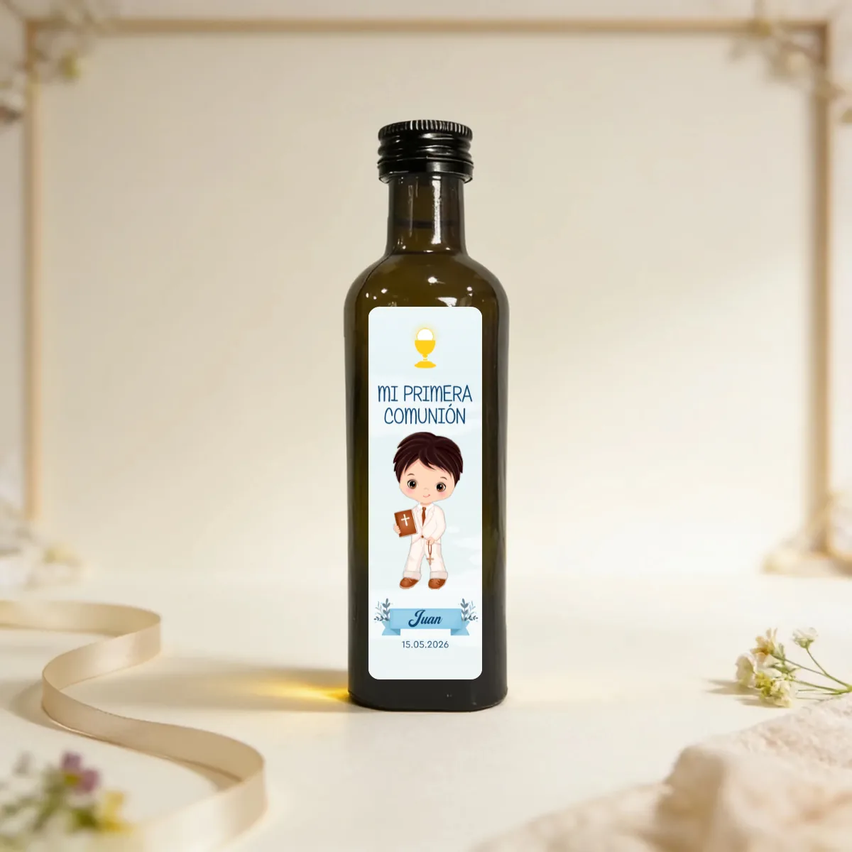 Botella de aceite 100ml comunión niño moreno
