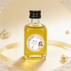 Botella de aceite 50ml personalizada de comunión, diseño Niña beige