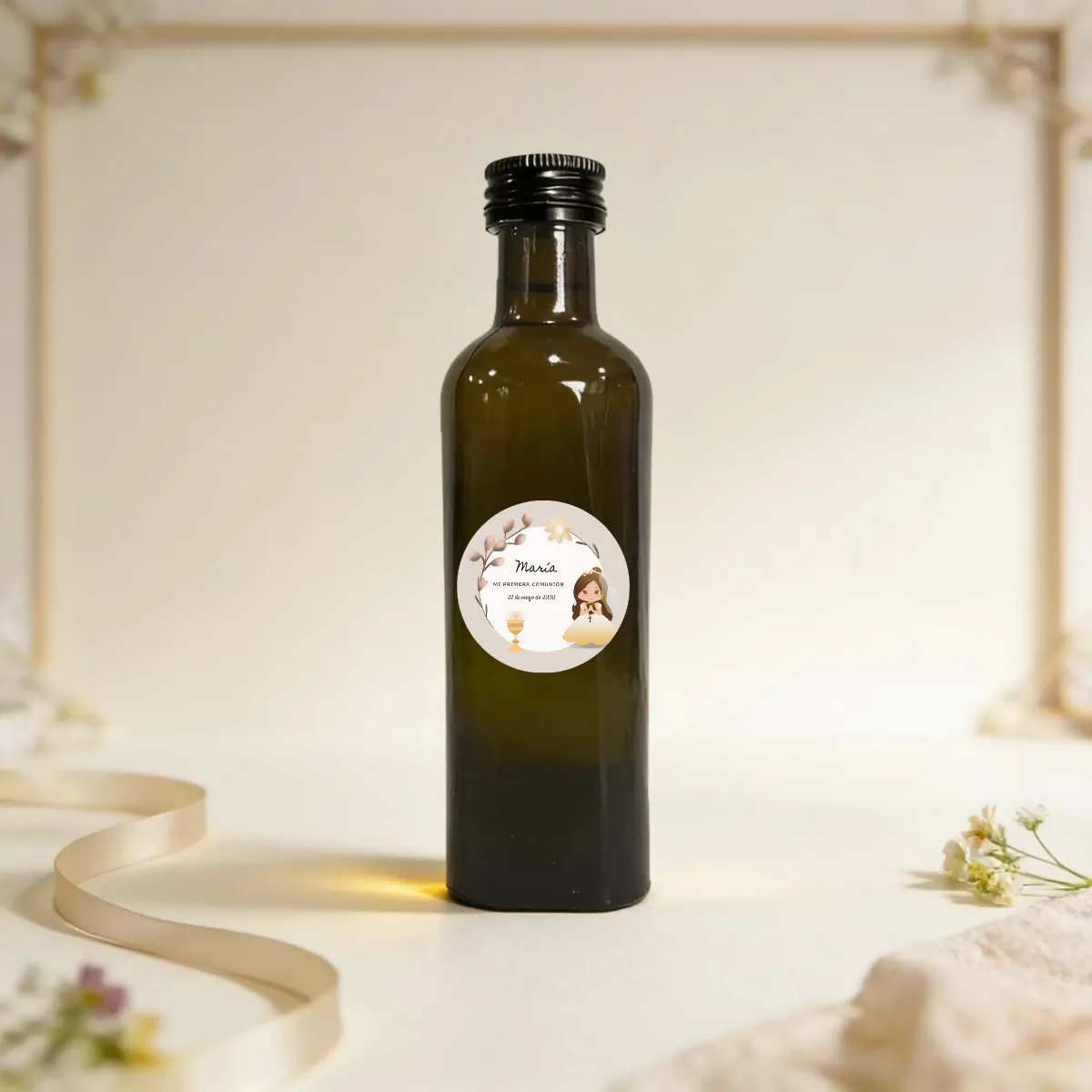 Botella de aceite 100ml comunión niña beige