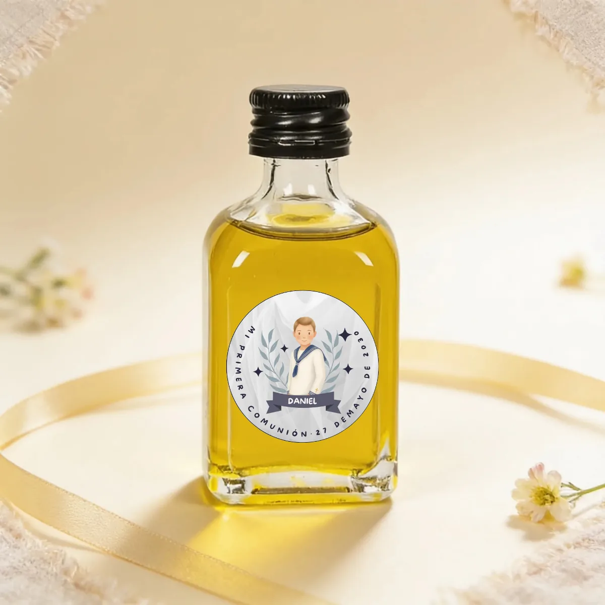 Botella de aceite 50ml comunión niño acuarela
