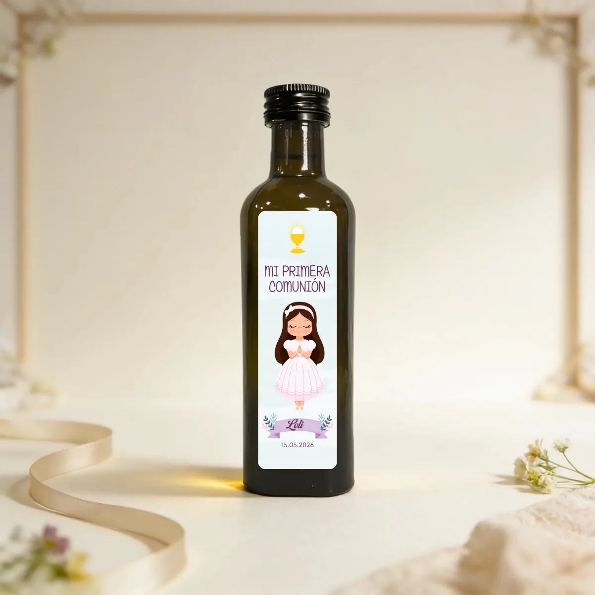 Botella de aceite 100ml comunión niña morena