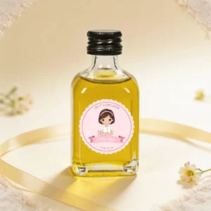Botella de aceite 50ml personalizada de comunión, diseño Niña lazo