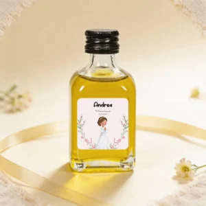 Botella de aceite 50ml personalizada de comunión, diseño Arco flores niña