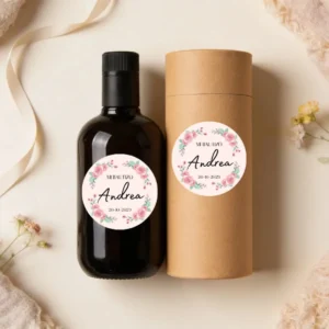 Botella de aceite 500ml virgen extra bautizo rosa rosada