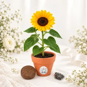 Maceta kit cultivo girasoles personalizada de comunión, diseño Niño acuarela
