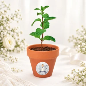 Maceta con semillas de menta personalizada de comunión, diseño Niño acuarela