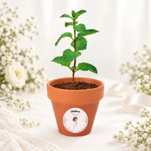 Maceta con semillas de menta personalizada de comunión, diseño Arco flores niña