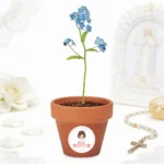 Maceta con semillas "no me olvides" personalizada de comunión, diseño Niña lazo