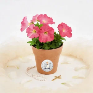 Maceta con semillas de petunia personalizada de comunión, diseño Niño acuarela