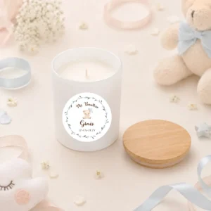 Vela cristal/madera bautizo osito niño