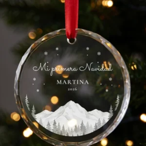Bola de Navidad de metacrilato grabada «Mi primera Navidad» con nombre y año