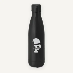 Botella de acero de Navidad con inicial, gorro de Papá Noel y nombre