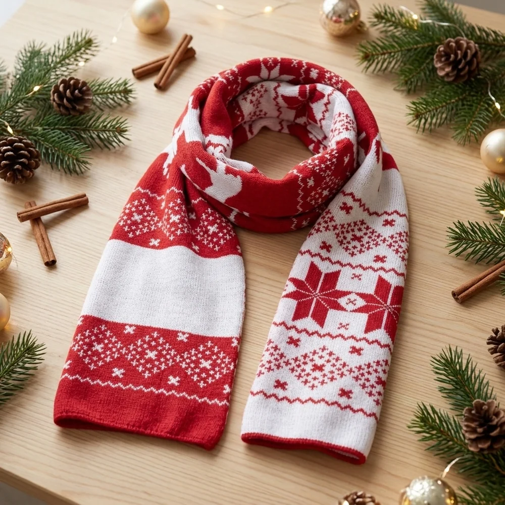Bufanda de Navidad roja y blanca con nombre