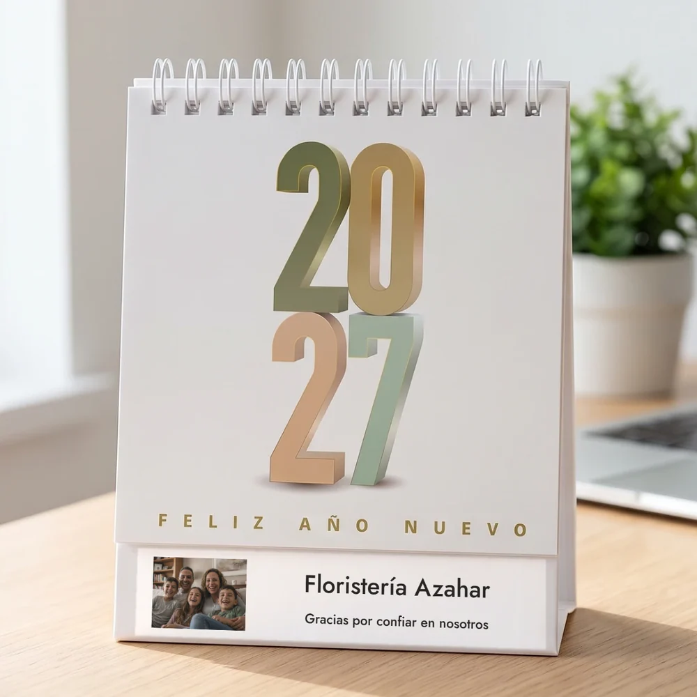 Calendario de sobremesa 2027 con tu logo