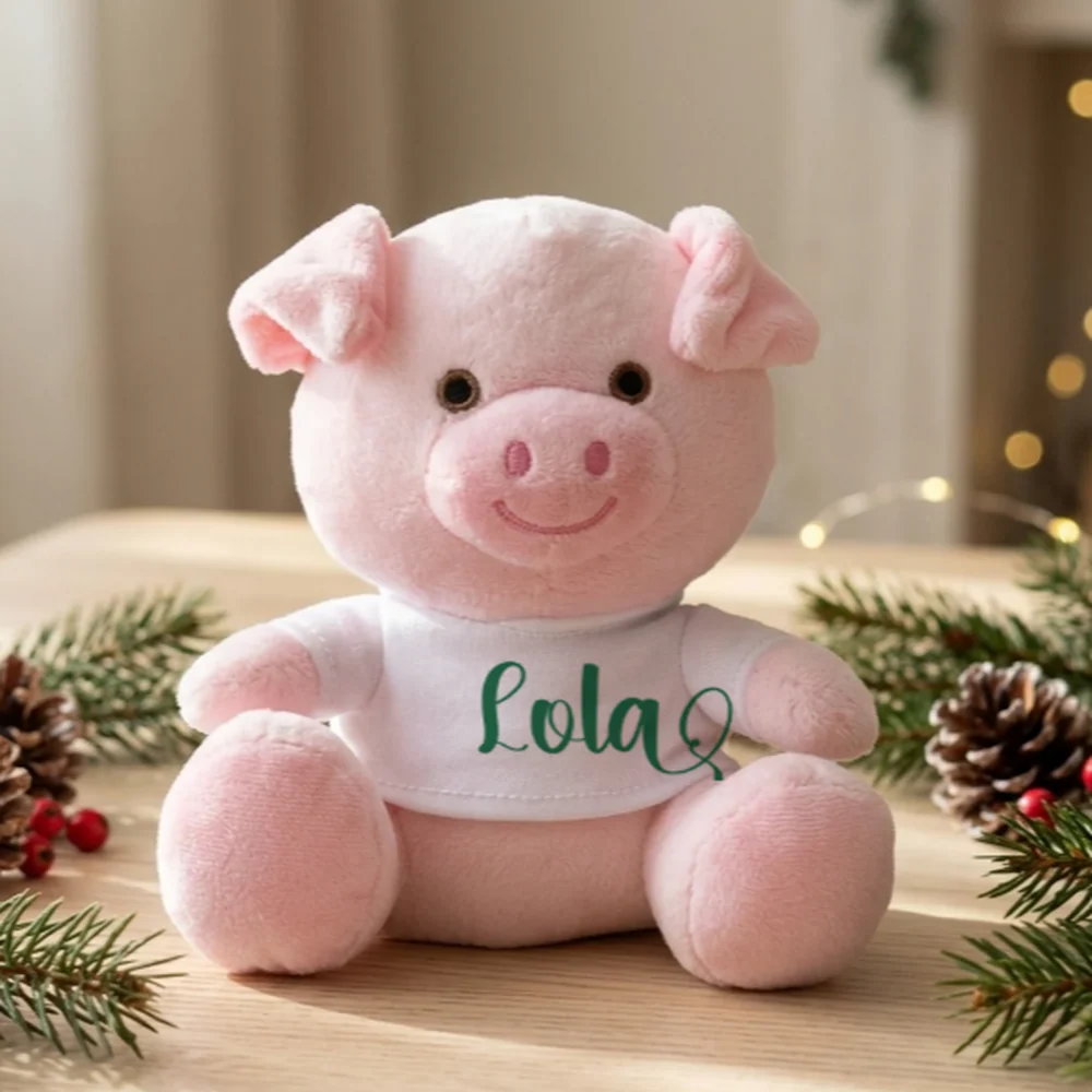 Cerdito de peluche con camiseta y nombre