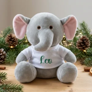 Elefante de peluche con camiseta y nombre