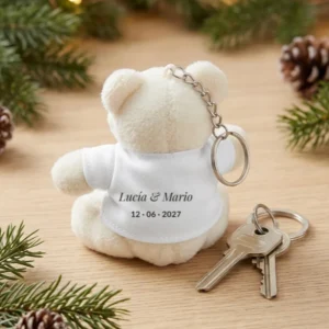 Llavero osito para invitados de boda con nombres y fecha
