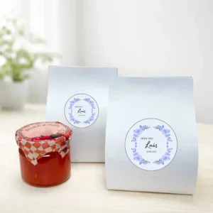 Mermelada de tomate 40g personalizada de bautizo, diseño Rosa azulada