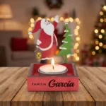 Portavelas de Papá Noel con el apellido de la familia