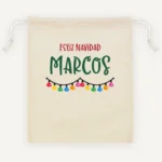 Saco de Papá Noel personalizado con nombre y luces de colores